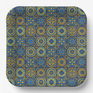 Assiettes En Carton Motif marocain bleu et marron élégant