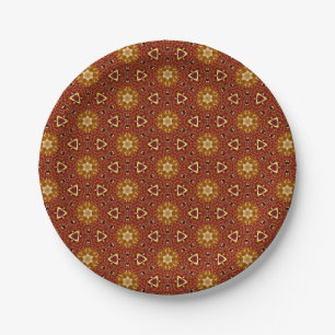 Assiettes En Carton Motif Masala Jaune Brun Épicé