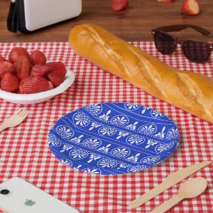 Assiettes En Carton Motif méditerranéen grec Arabesque bleu