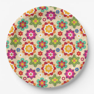 Assiettes En Carton Motif mexicain des fleurs d'art populaire