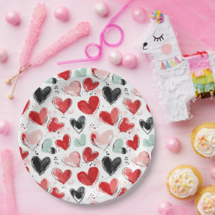 Assiettes En Carton motif mignon avec coeur peint aquarelle