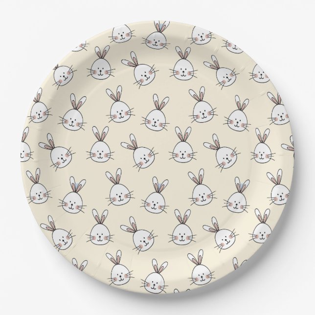 Assiettes En Carton Motif mignon de Bunny face sur ivoire (Devant)