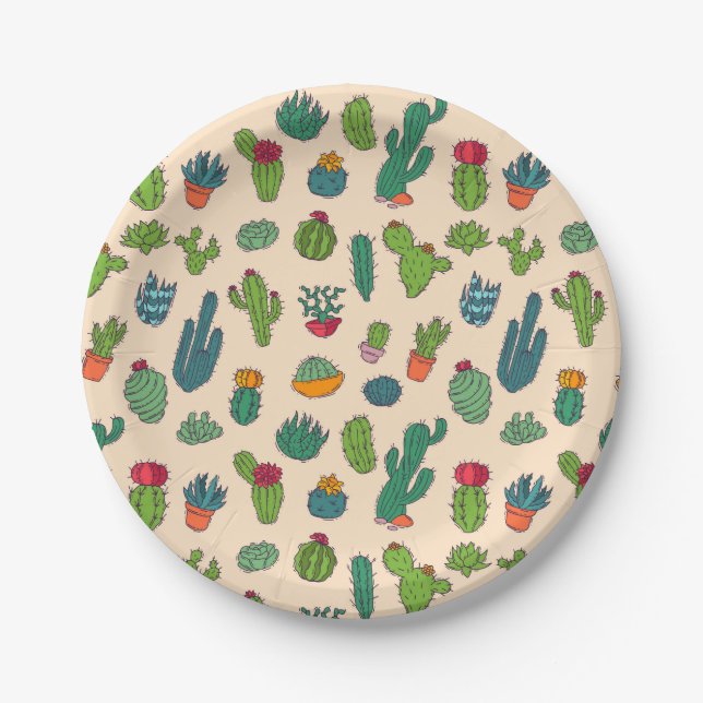Assiettes En Carton Motif mignon de position de cactus (Devant)