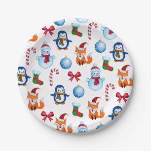 Assiettes En Carton Motif mignon d'illustration de Noël d'aquarelle
