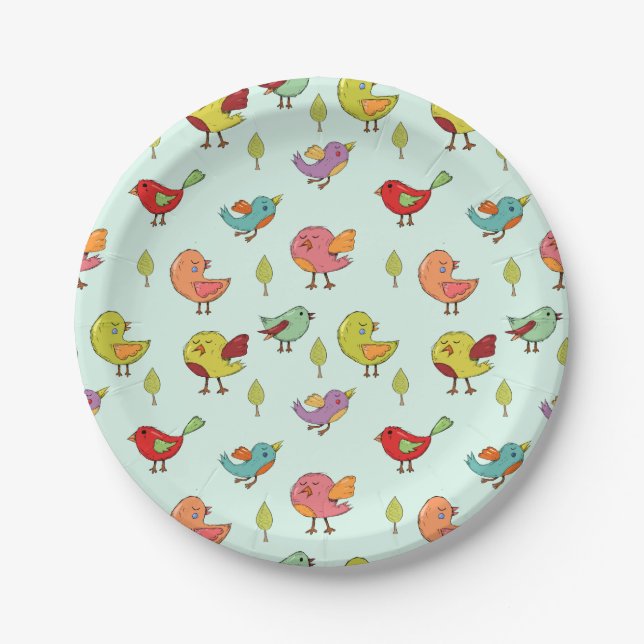 Assiettes En Carton Motif mignon d'oiseaux Whimsical à main (Devant)