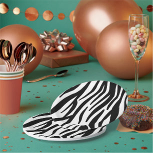 Assiettes En Carton motif moderne en zèbre noir et blanc
