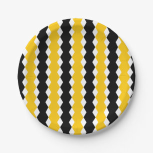 Assiettes En Carton Motif moderne funky géométrique noir et jaune