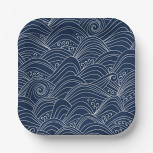 Assiettes En Carton Motif motif à vague japonais bleu foncé