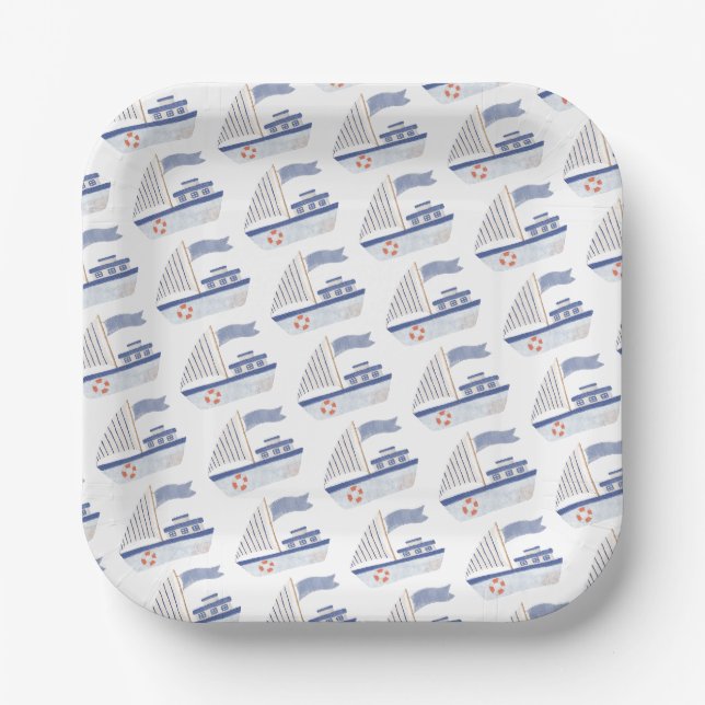 Assiettes En Carton Motif nautique (Recto)