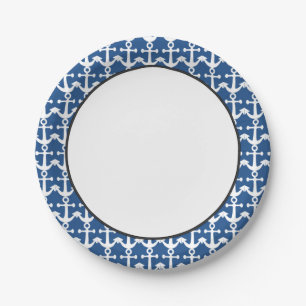 Assiettes En Carton Motif nautique   blanc et bleu