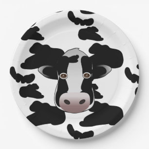 Assiettes En Carton Motif noir et blanc de vache