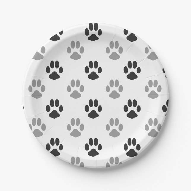 Assiettes En Carton Motif noir et blanc mignon d'empreintes de pattes (Devant)