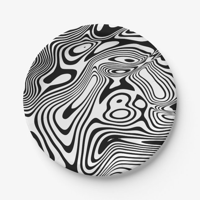 Assiettes En Carton Motif noir et Marbre blanc (Devant)