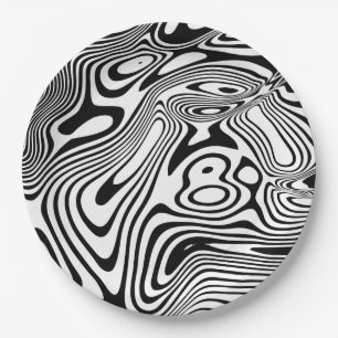 Assiettes En Carton Motif noir et Marbre blanc