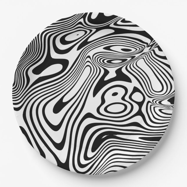 Assiettes En Carton Motif noir et Marbre blanc (Devant)