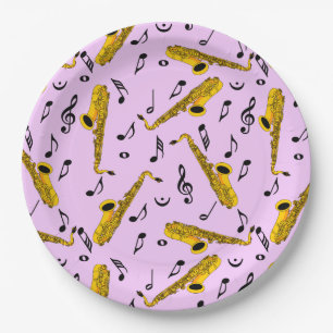 Assiettes En Carton Motif note musique saxophone