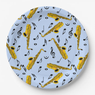 Assiettes En Carton Motif note musique saxophone