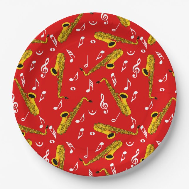 Assiettes En Carton Motif note musique saxophone (Devant)