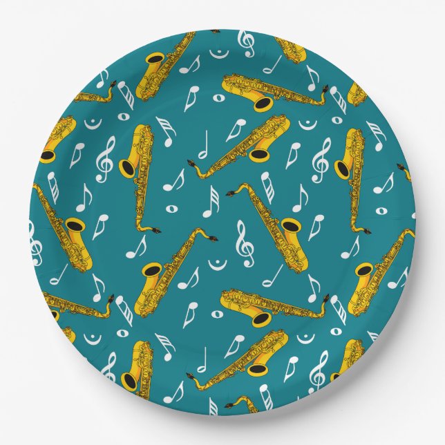 Assiettes En Carton Motif note musique saxophone (Devant)