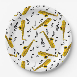 Assiettes En Carton Motif note musique saxophone