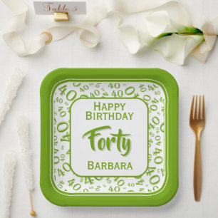 Assiettes En Carton Motif numérique aléatoire 40e fête Vert/Blanc