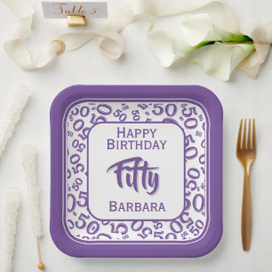 Assiettes En Carton Motif numérique aléatoire 50e anniversaire Violet/