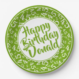 Assiettes En Carton Motif numérique Vert/Blanc 45 Joyeux Anniversaire