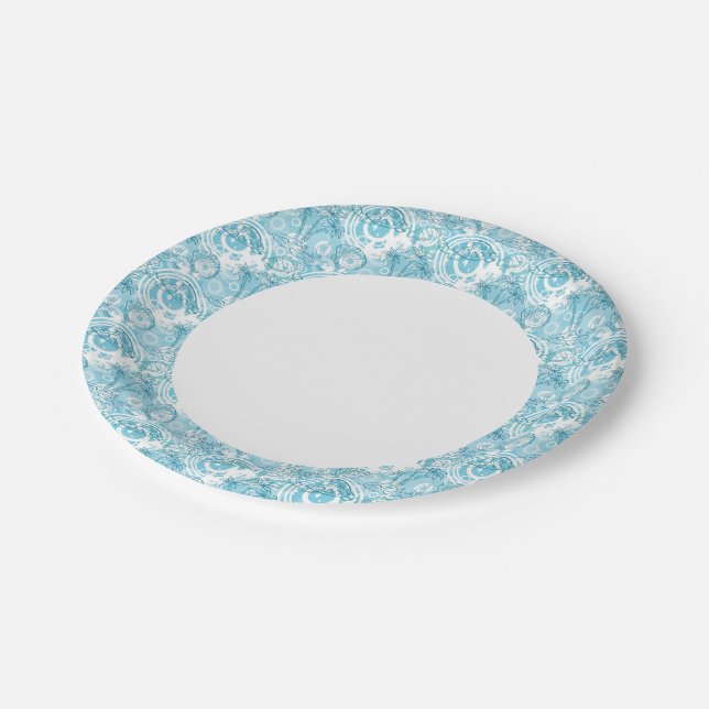 Assiettes En Carton motif océanique exotique (Angle)