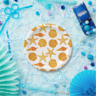 Assiettes En Carton Motif Orange Beach Shell