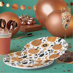Assiettes En Carton Motif Orange Citrouille Thanksgiving Dîner