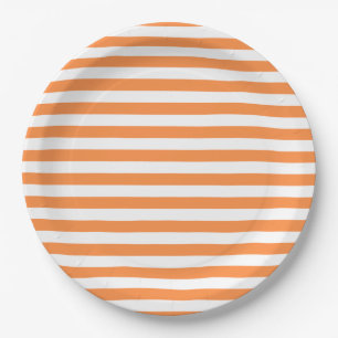 Assiettes En Carton Motif orange et blanc de rayure