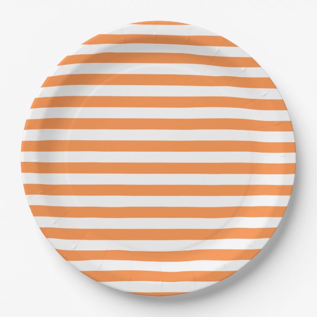 Assiettes En Carton Motif orange et blanc de rayure (Devant)