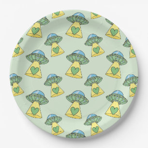 Assiettes En Carton Motif OVNI vert