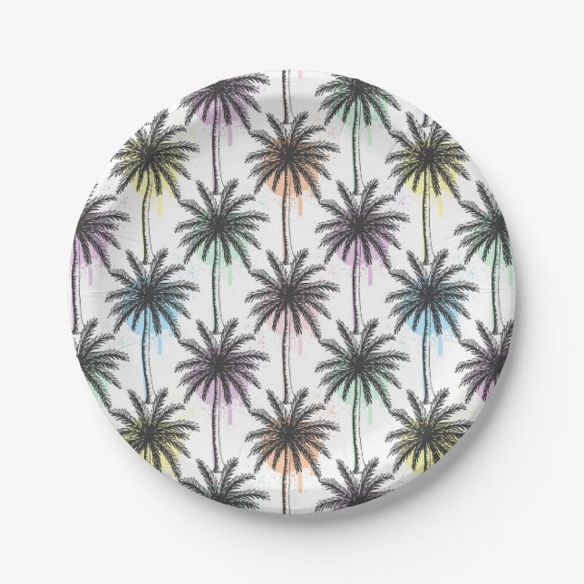 Assiettes En Carton Motif Paint Drop Palm Tree (Devant)