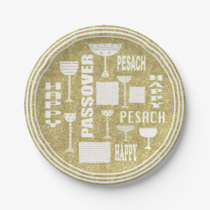 Assiettes En Carton Motif "Passover Gold" en plaque papier passover