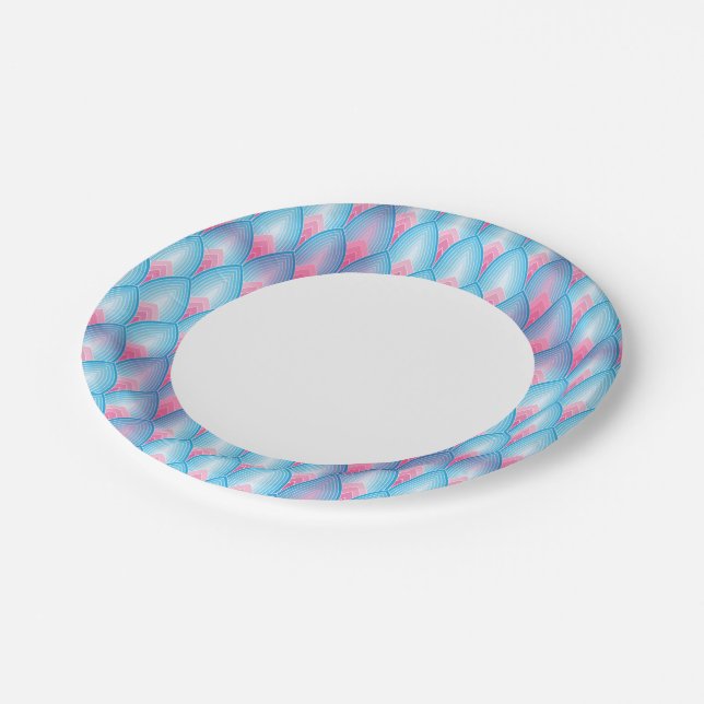 Assiettes En Carton Motif Pétal Turquoise Et Rose (Angle)
