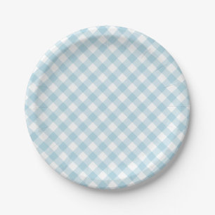 Assiettes En Carton Motif Plaid En vichy bleu clair