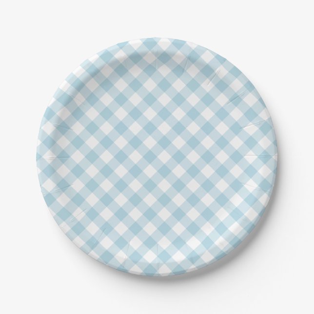 Assiettes En Carton Motif Plaid En vichy bleu clair (Devant)