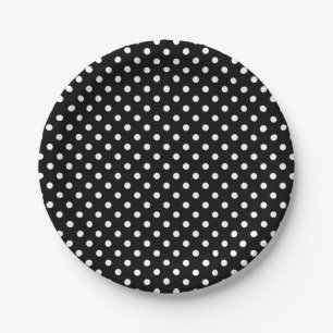 Assiettes En Carton Motif Pois Blanc Noir et blanc