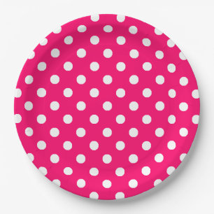 Assiettes En Carton Motif Pois blanc rose chaud