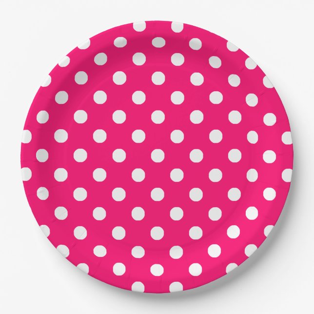 Assiettes En Carton Motif Pois blanc rose chaud (Devant)