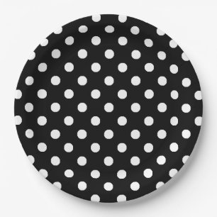 Assiettes En Carton Motif Pois noir blanc