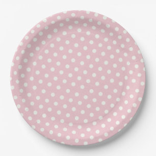 Assiettes En Carton Motif pois pastel rose et blanc