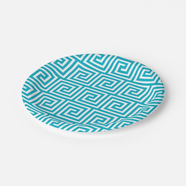 Assiettes En Carton Motif principal grec blanc bleu d'Aqua (Angle)