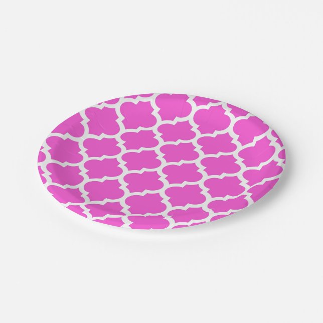 Assiettes En Carton Motif Quatrefoil Marocain Rose chaud #5 (Angle)