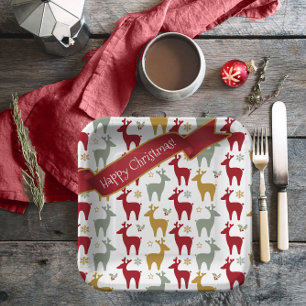 Assiettes En Carton Motif Red Christmas Reindeer#12 ID1009
