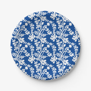 Assiettes En Carton Motif Répétant Botanique Bleu Et Blanc