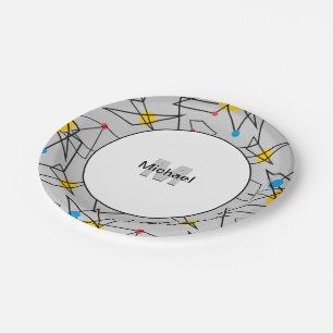 Assiettes En Carton Motif rétro géométrique angulaire Monogramme