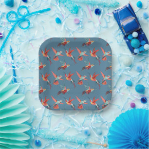 Assiettes En Carton Motif Retro Hummingbird