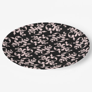 Assiettes En Carton Motif Rococo Pink Black Orament